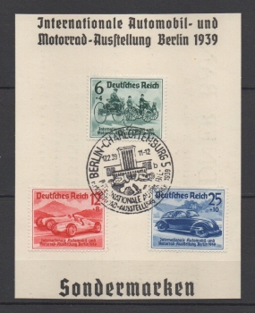 Michel Nr. 686 - 688, Automobilaustellung auf Karte mit Ersttagsstempel.